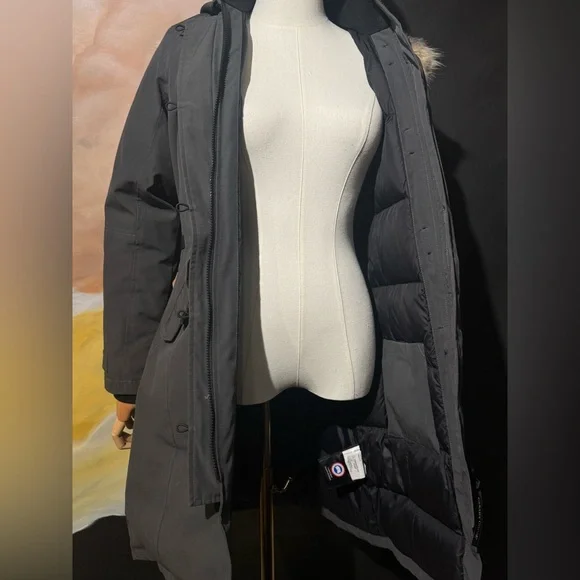 Canada Goose Kensington Graphite Hooded Down Coat with Fur Trim